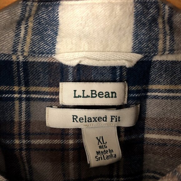 LL Bean Relaxed Fit 3/4 Zip Plaid Flannel Blue Gray Size XL - Picture 4 of 6